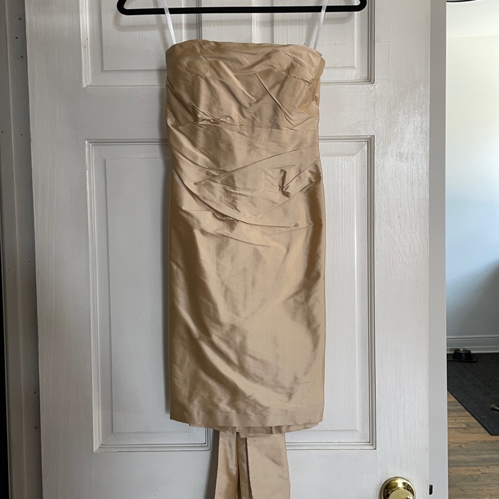 Strapless silk dress with large sash/bow